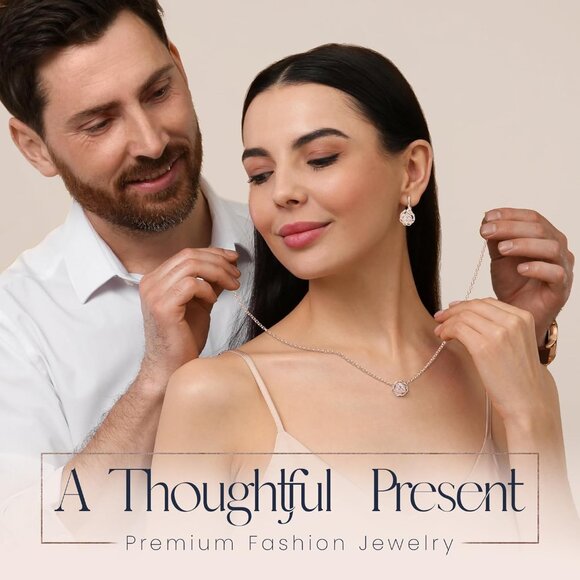 Women Crystal Rose Gold Necklace Earrings Set Bridal Wedding Party Accessories - Picture 7 of 7